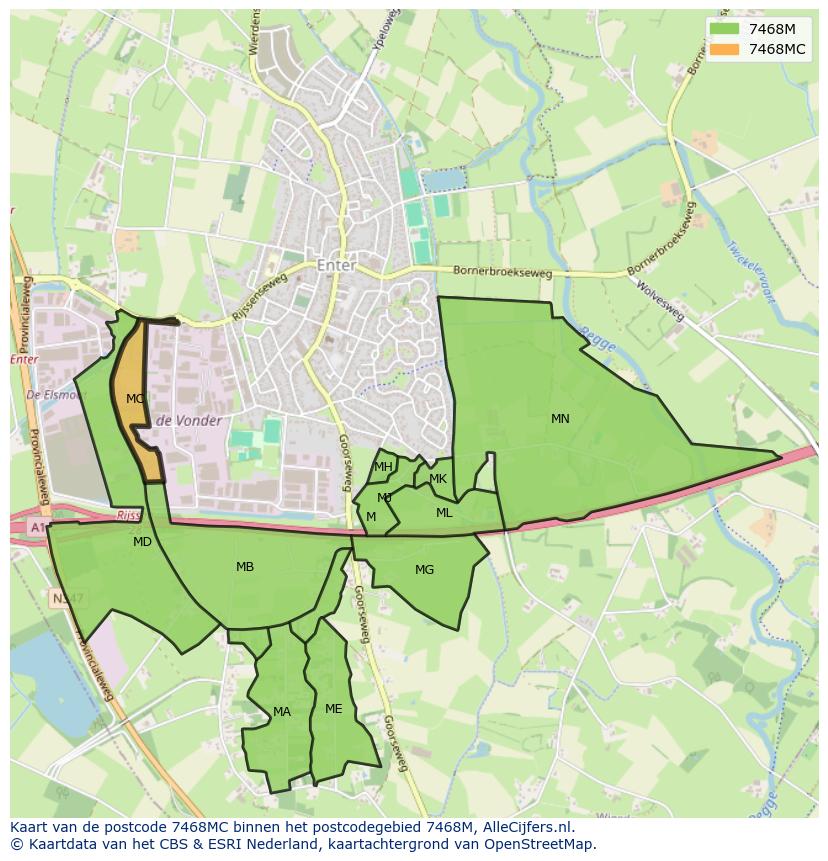 Afbeelding van het postcodegebied 7468 MC op de kaart.
