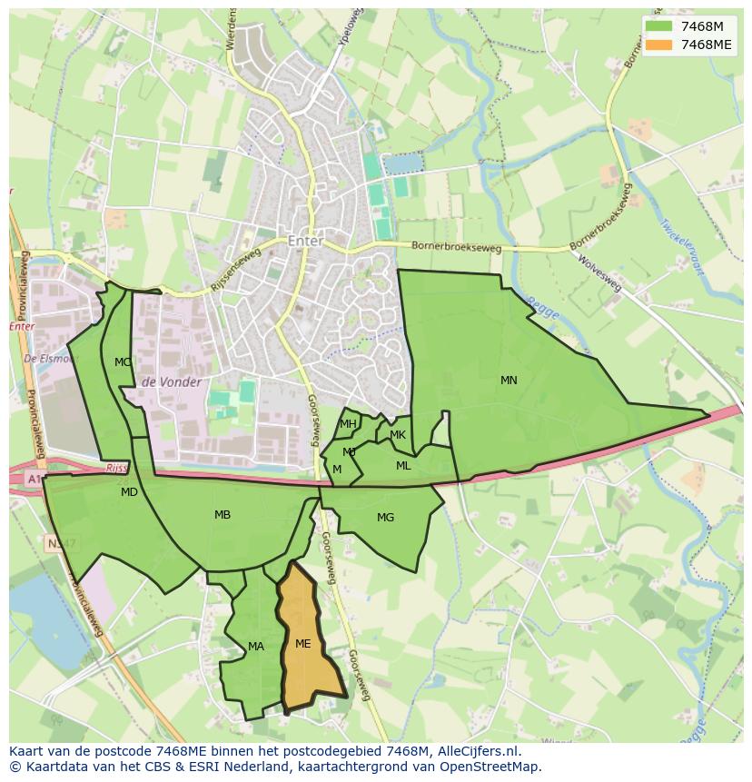 Afbeelding van het postcodegebied 7468 ME op de kaart.
