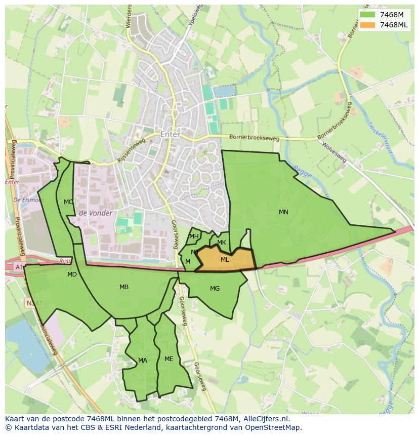 Afbeelding van het postcodegebied 7468 ML op de kaart.