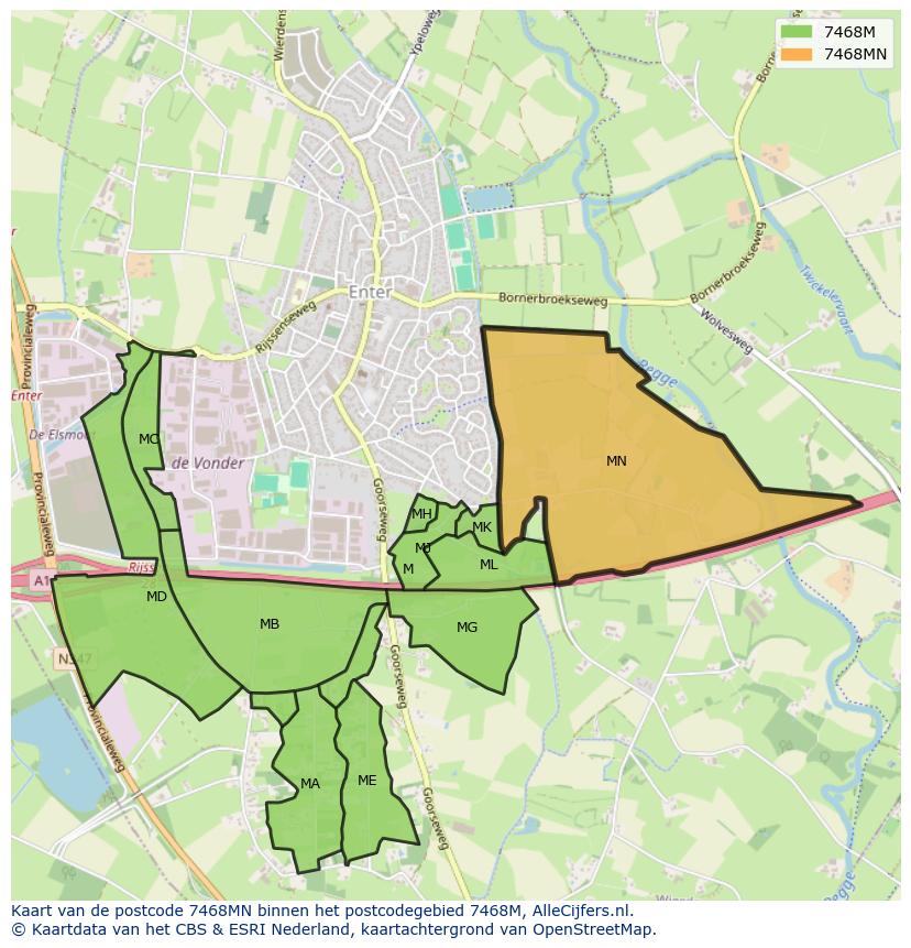 Afbeelding van het postcodegebied 7468 MN op de kaart.