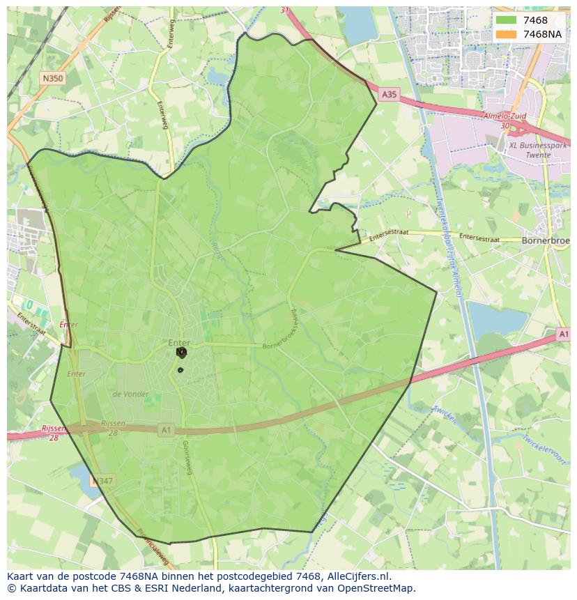 Afbeelding van het postcodegebied 7468 NA op de kaart.