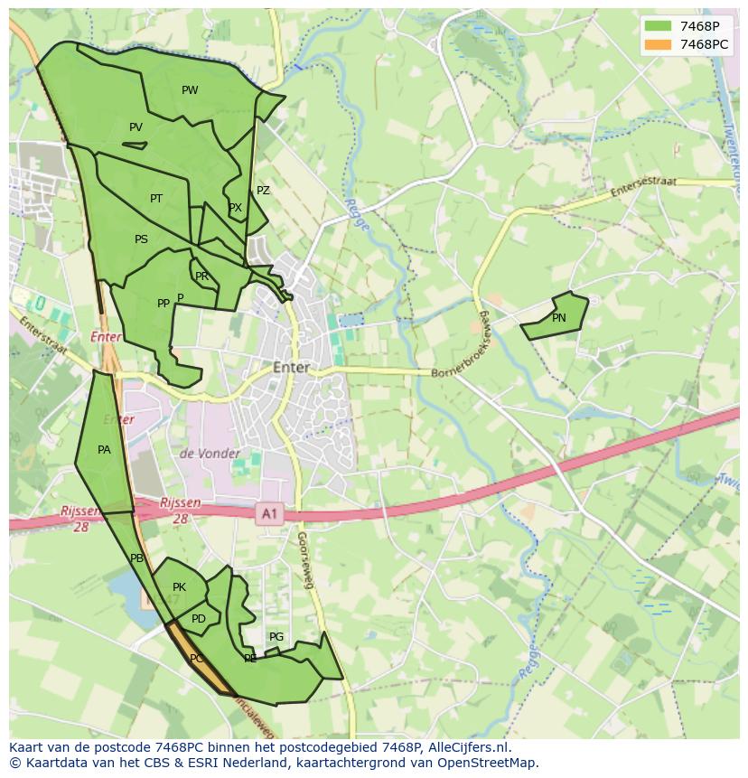Afbeelding van het postcodegebied 7468 PC op de kaart.