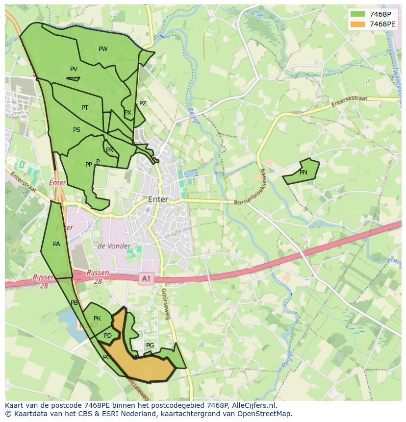 Afbeelding van het postcodegebied 7468 PE op de kaart.