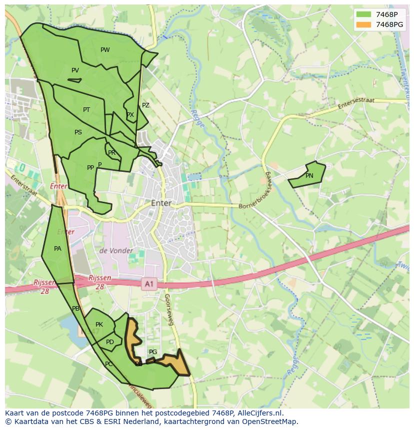 Afbeelding van het postcodegebied 7468 PG op de kaart.