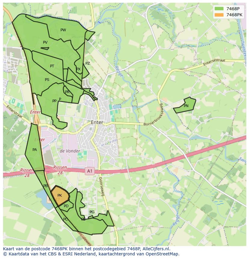 Afbeelding van het postcodegebied 7468 PK op de kaart.