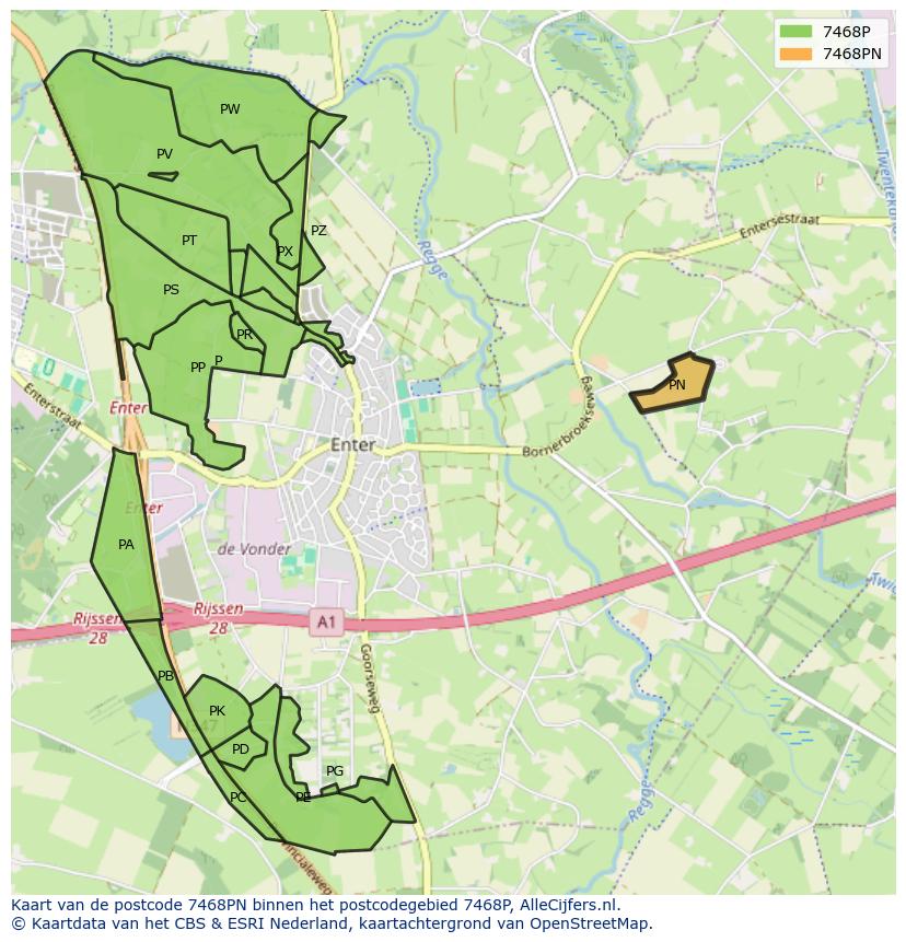 Afbeelding van het postcodegebied 7468 PN op de kaart.