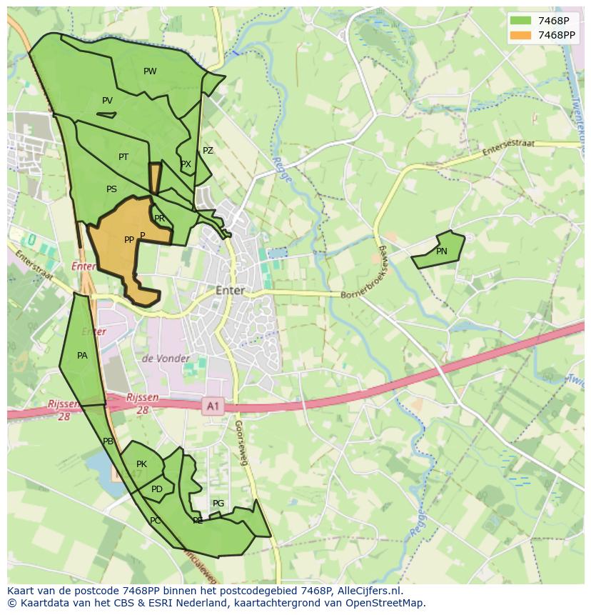 Afbeelding van het postcodegebied 7468 PP op de kaart.