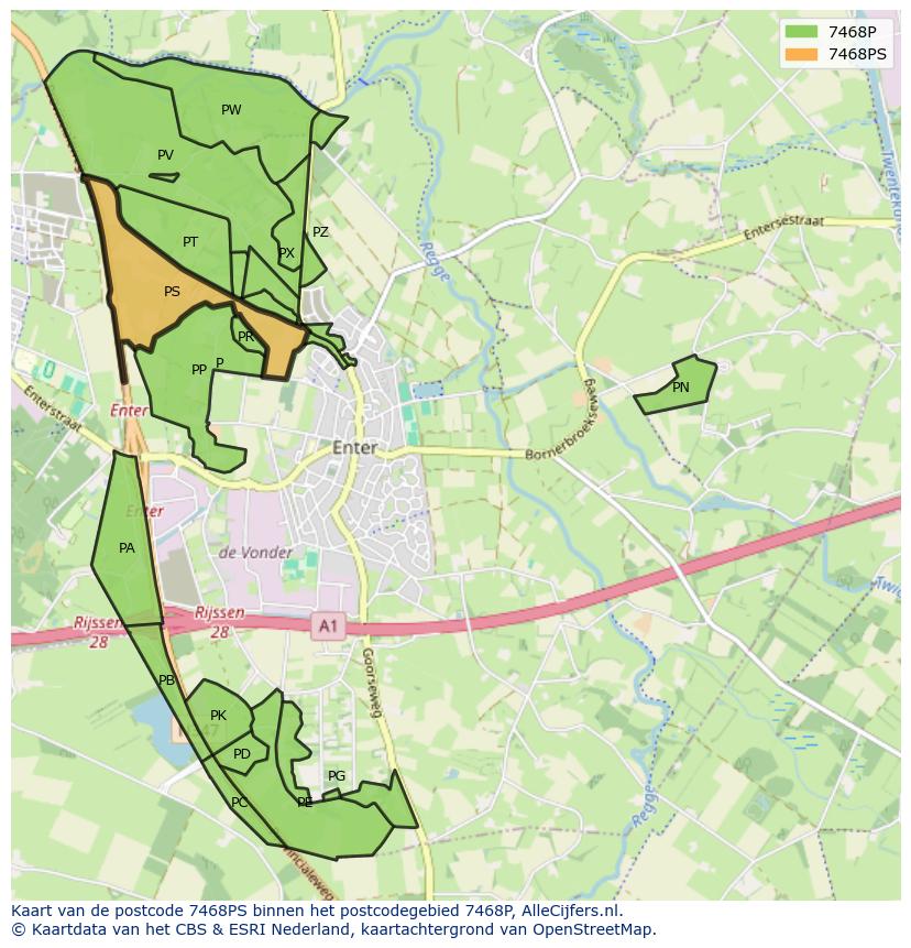 Afbeelding van het postcodegebied 7468 PS op de kaart.