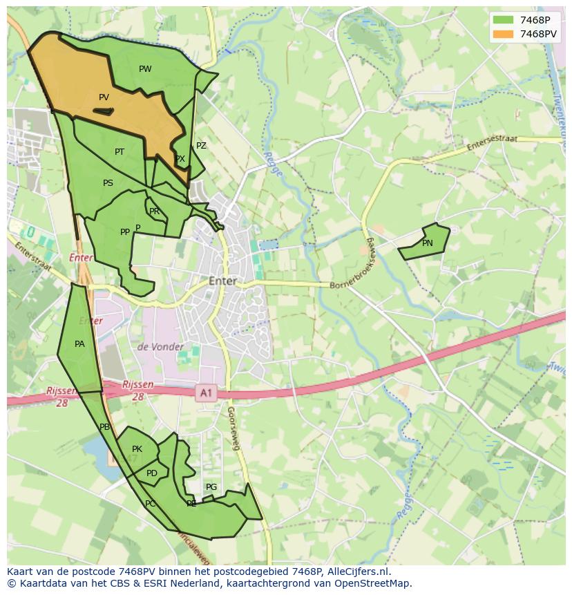 Afbeelding van het postcodegebied 7468 PV op de kaart.