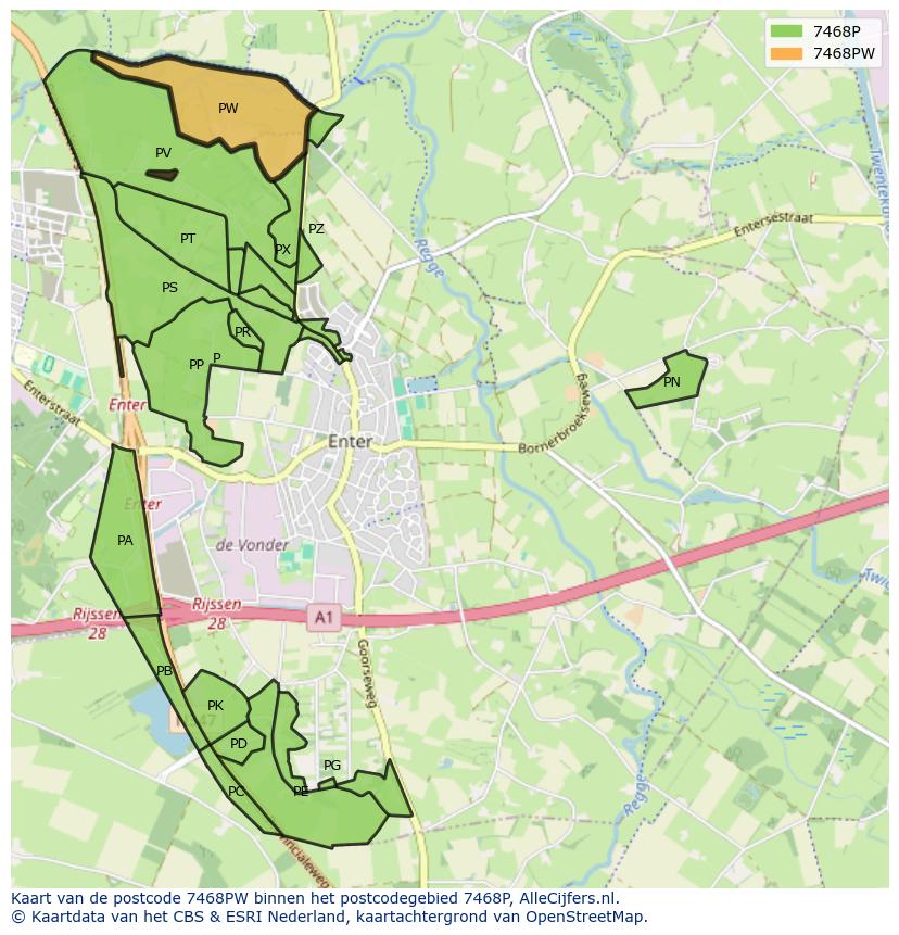 Afbeelding van het postcodegebied 7468 PW op de kaart.