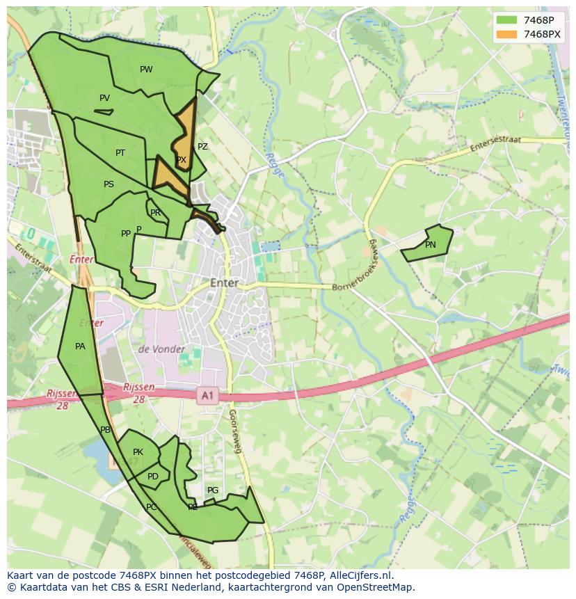Afbeelding van het postcodegebied 7468 PX op de kaart.