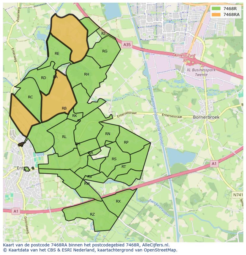 Afbeelding van het postcodegebied 7468 RA op de kaart.