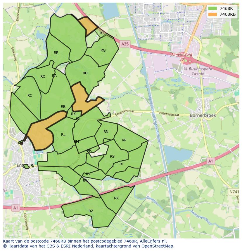 Afbeelding van het postcodegebied 7468 RB op de kaart.