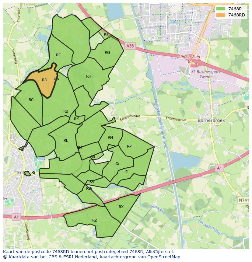 Afbeelding van het postcodegebied 7468 RD op de kaart.