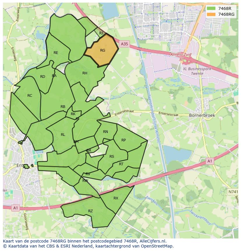Afbeelding van het postcodegebied 7468 RG op de kaart.