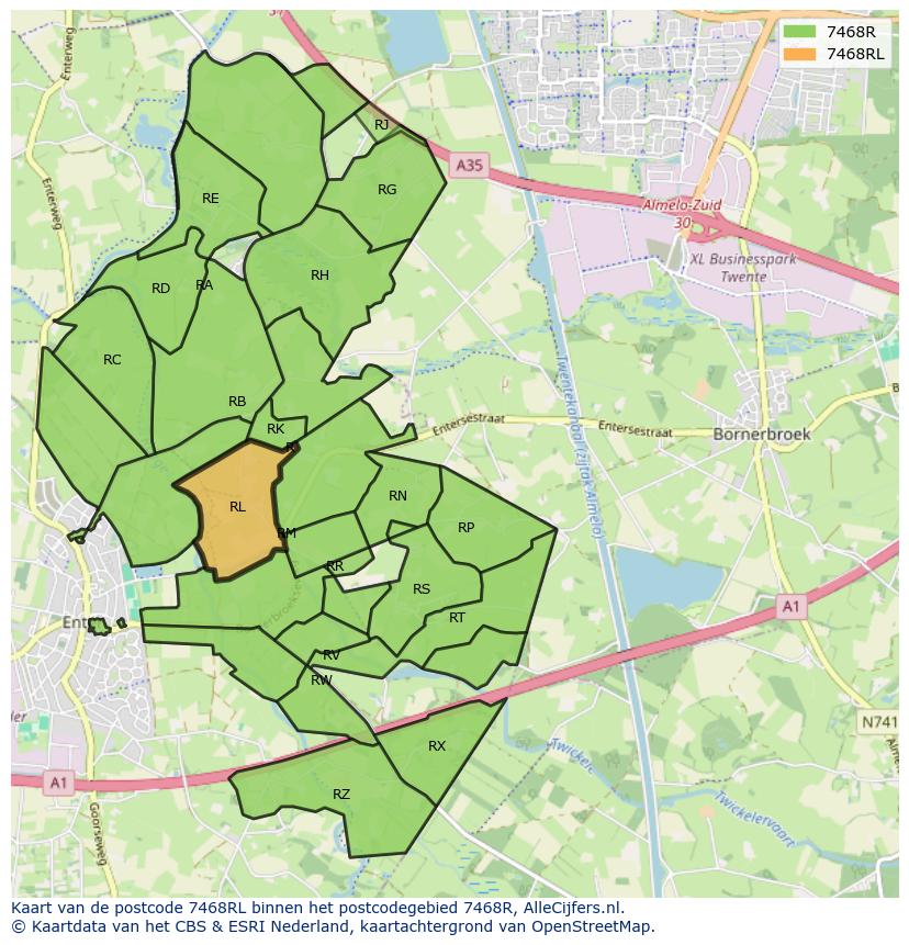 Afbeelding van het postcodegebied 7468 RL op de kaart.