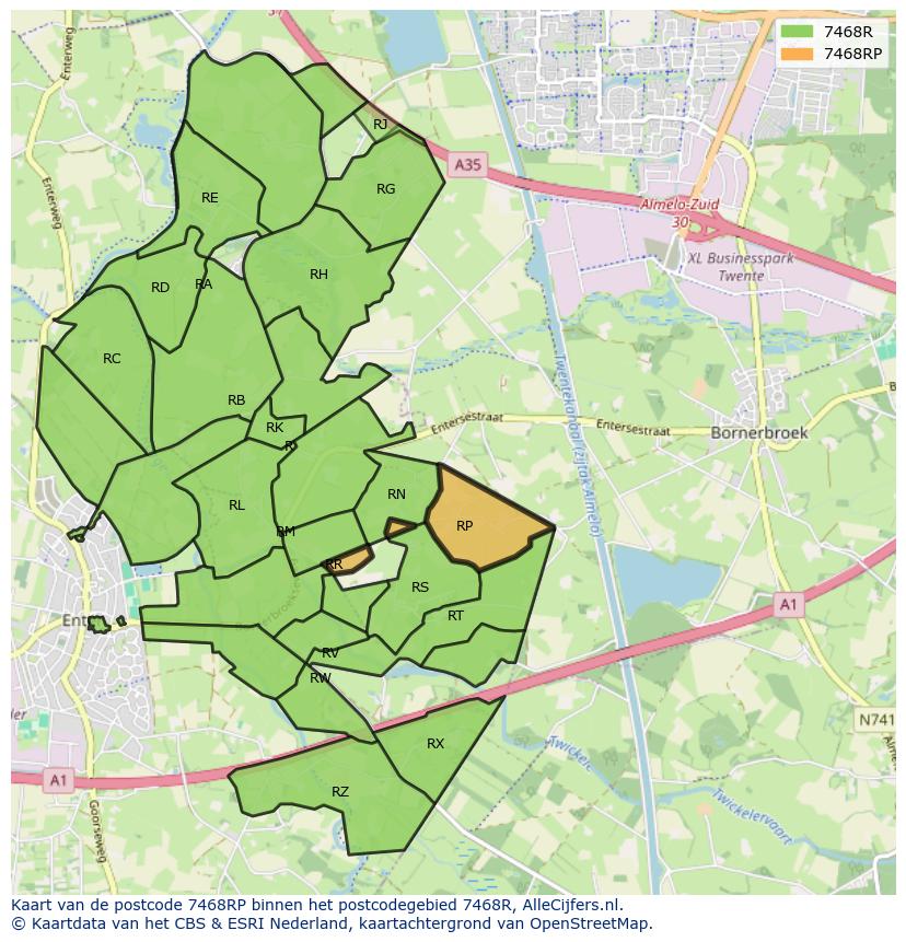Afbeelding van het postcodegebied 7468 RP op de kaart.