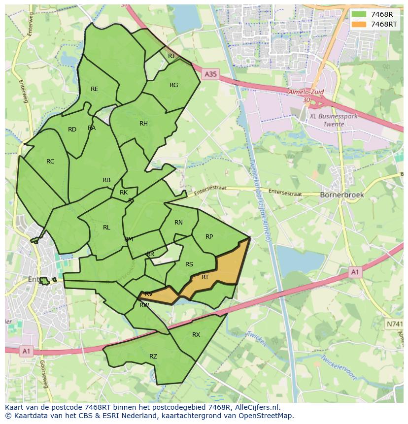 Afbeelding van het postcodegebied 7468 RT op de kaart.