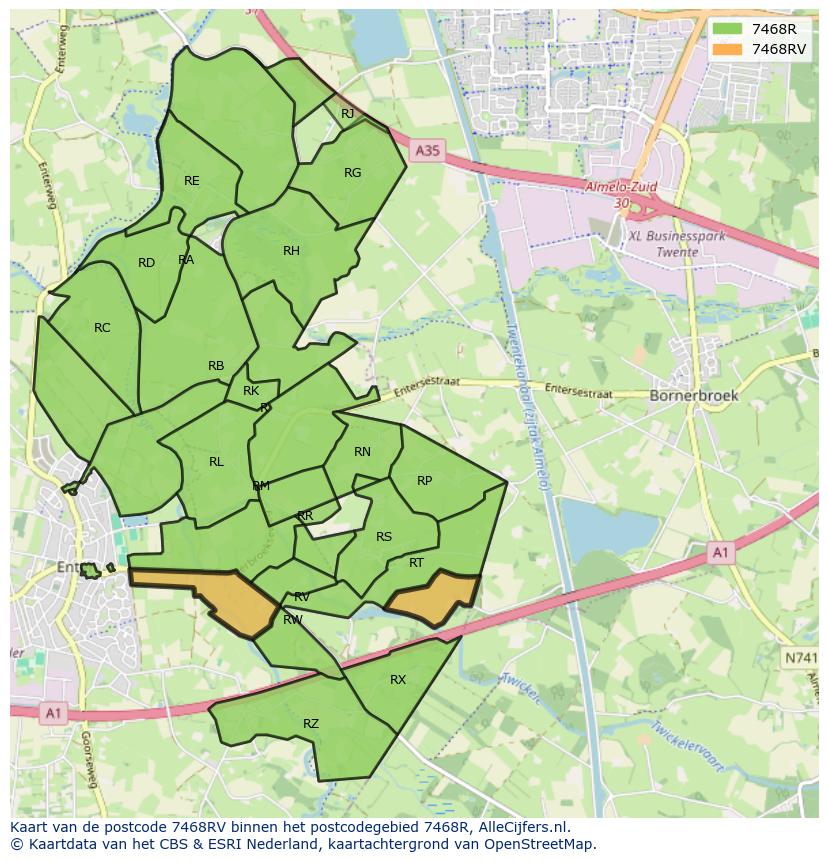Afbeelding van het postcodegebied 7468 RV op de kaart.