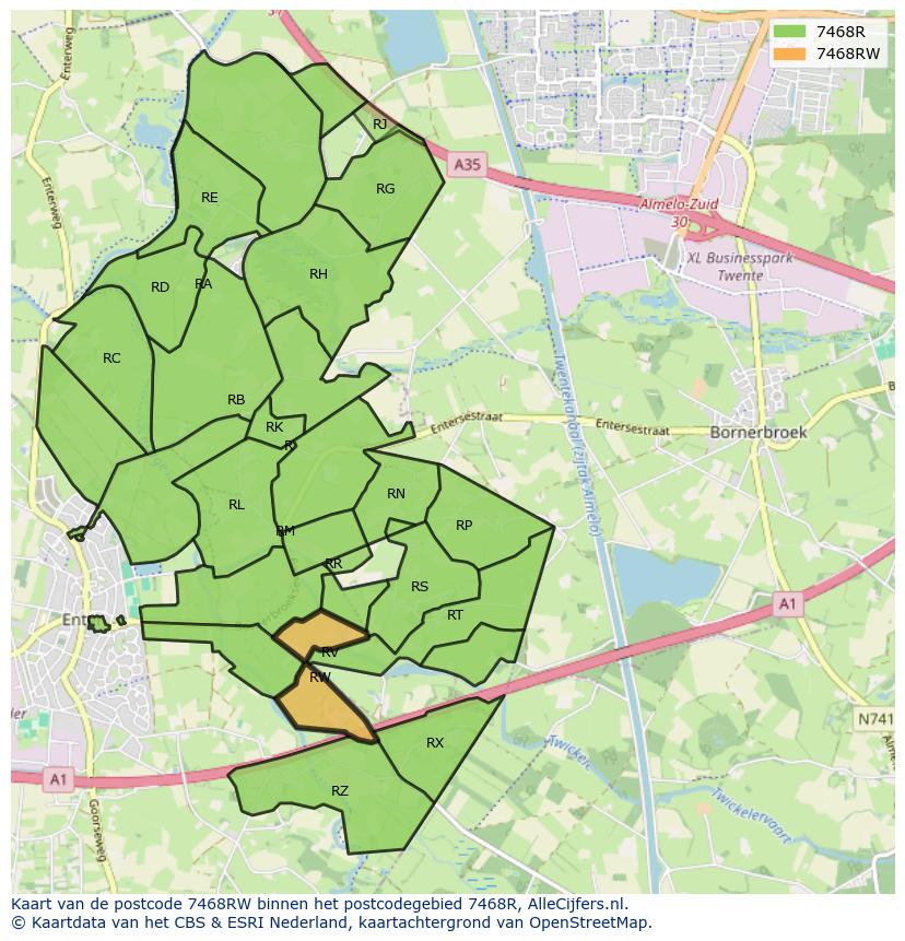Afbeelding van het postcodegebied 7468 RW op de kaart.