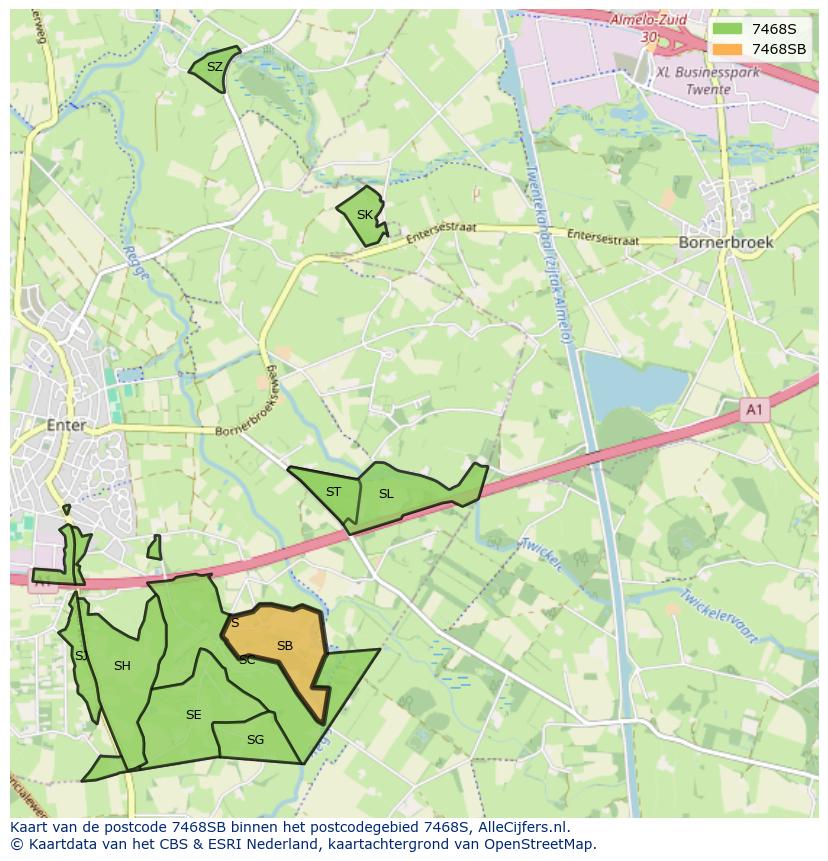 Afbeelding van het postcodegebied 7468 SB op de kaart.