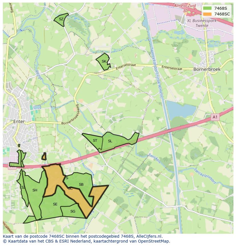 Afbeelding van het postcodegebied 7468 SC op de kaart.