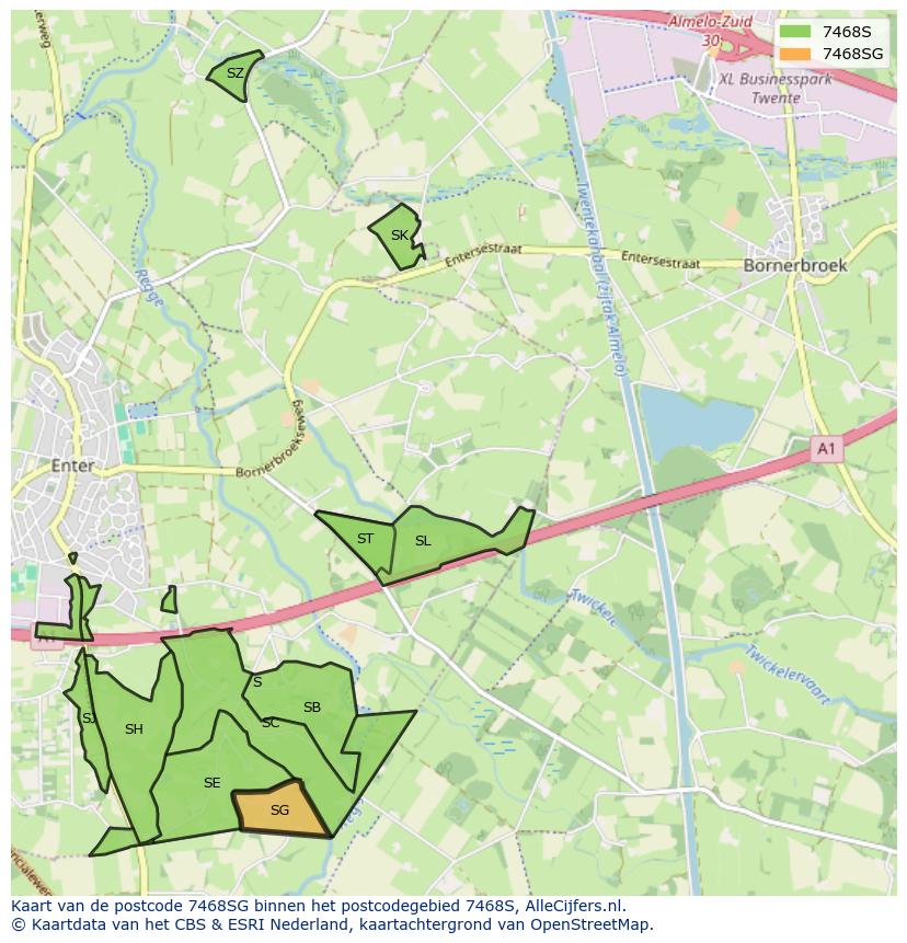 Afbeelding van het postcodegebied 7468 SG op de kaart.