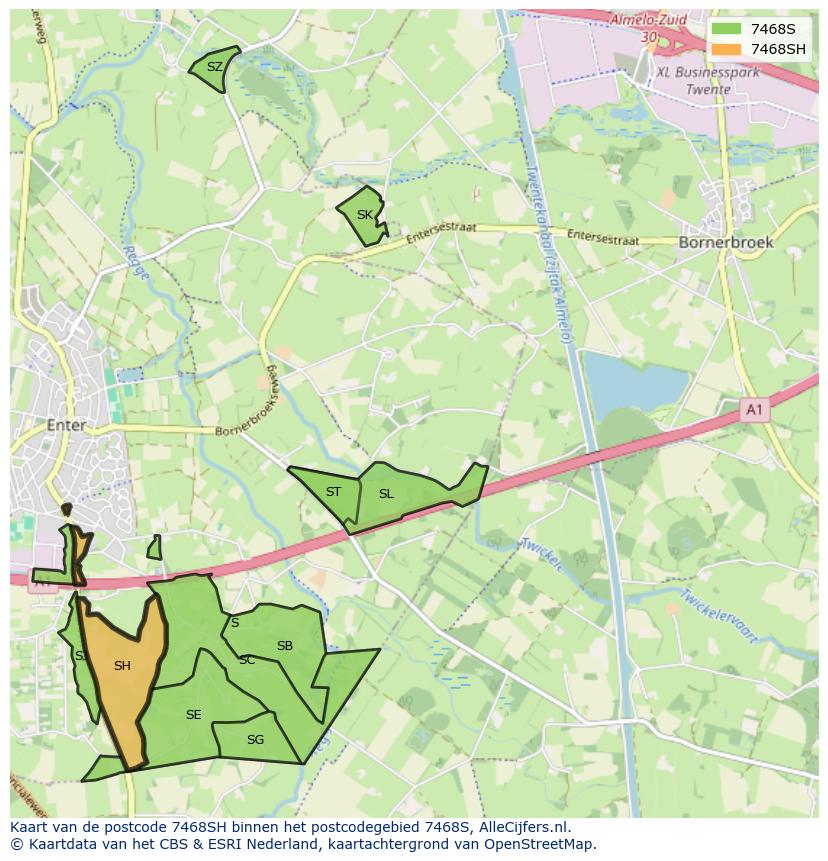 Afbeelding van het postcodegebied 7468 SH op de kaart.