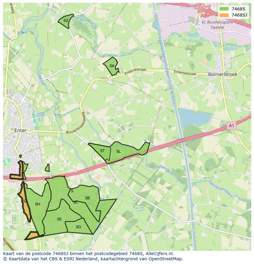 Afbeelding van het postcodegebied 7468 SJ op de kaart.