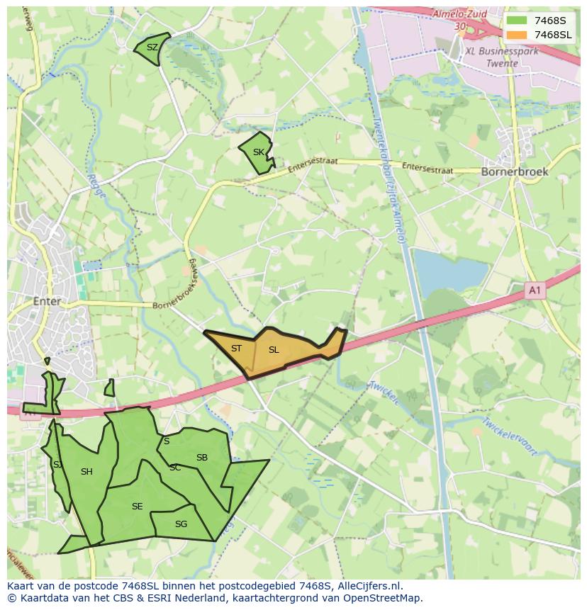 Afbeelding van het postcodegebied 7468 SL op de kaart.