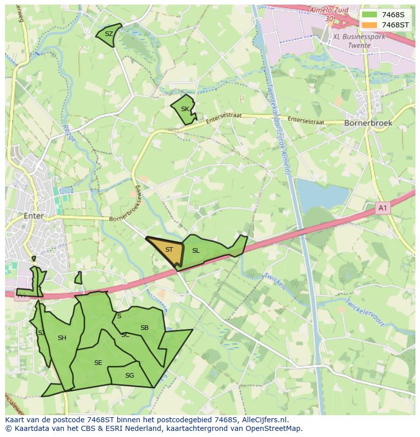 Afbeelding van het postcodegebied 7468 ST op de kaart.
