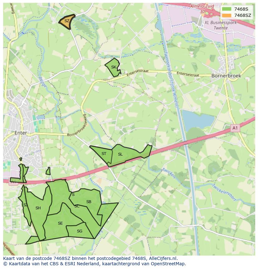 Afbeelding van het postcodegebied 7468 SZ op de kaart.