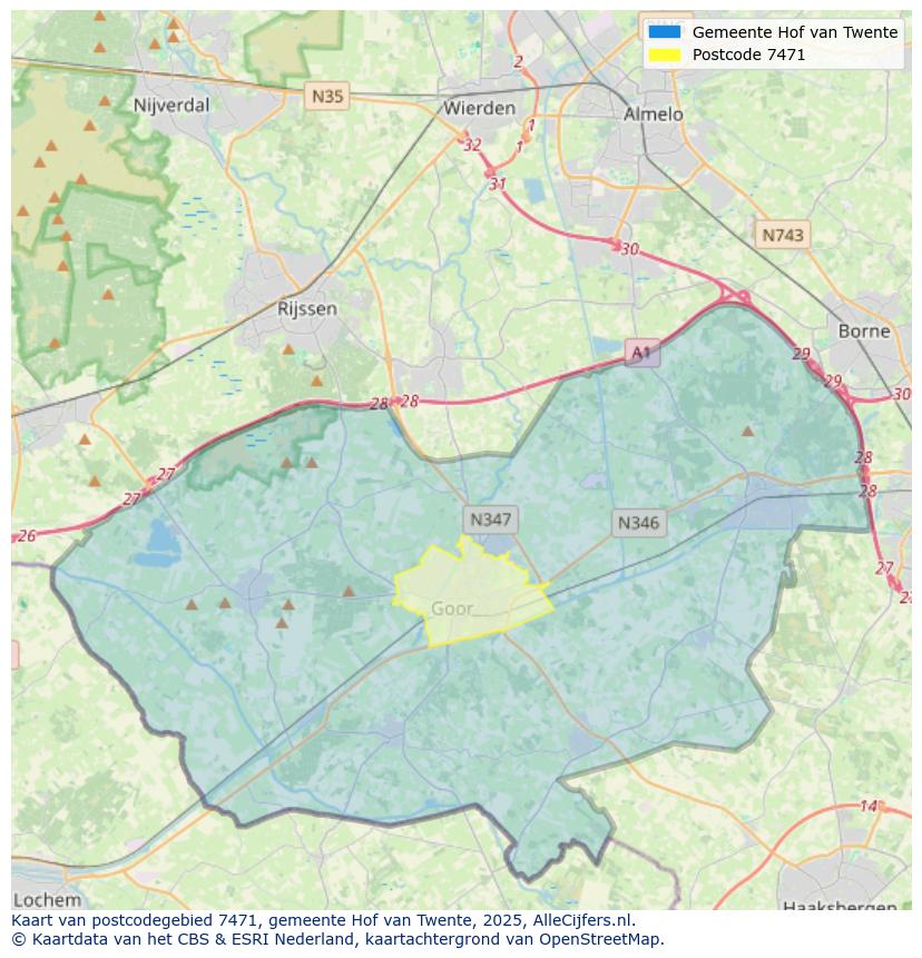 Afbeelding van het postcodegebied 7471 op de kaart.