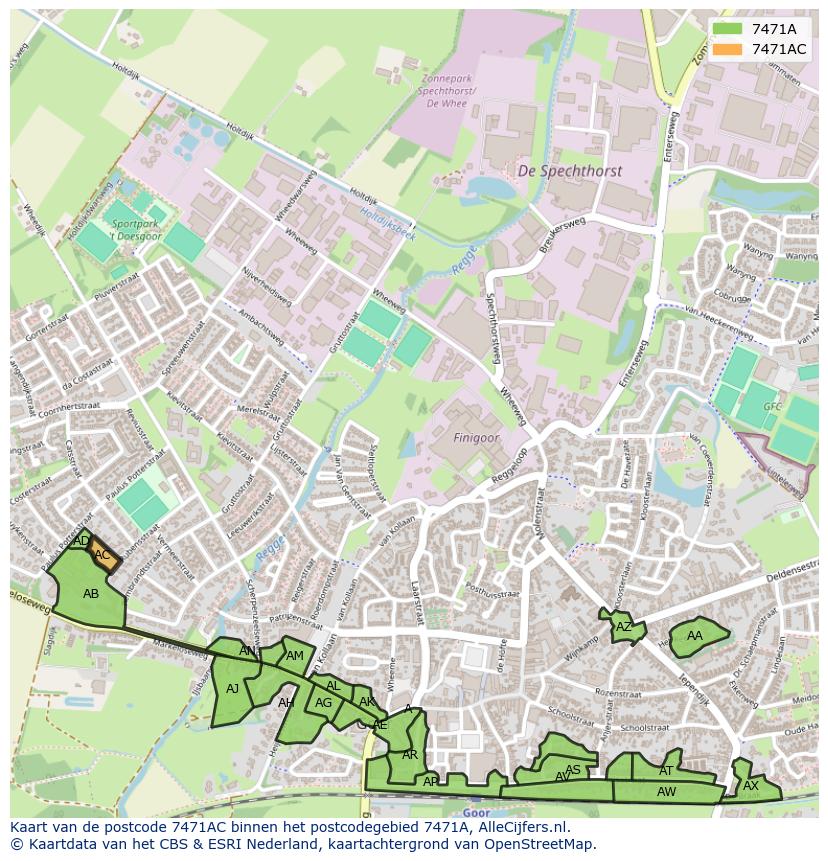 Afbeelding van het postcodegebied 7471 AC op de kaart.