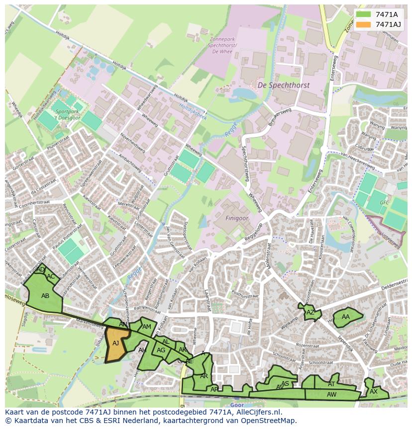 Afbeelding van het postcodegebied 7471 AJ op de kaart.