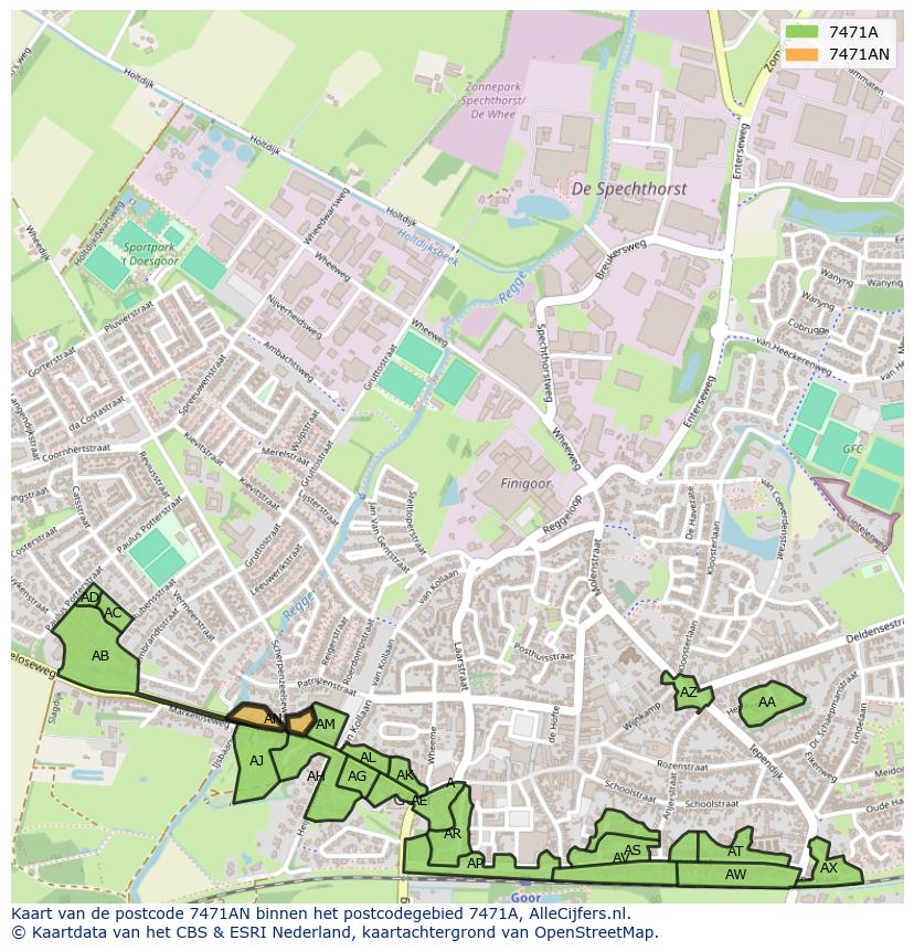 Afbeelding van het postcodegebied 7471 AN op de kaart.