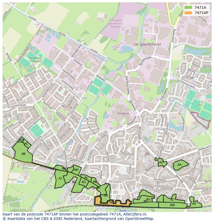 Afbeelding van het postcodegebied 7471 AP op de kaart.
