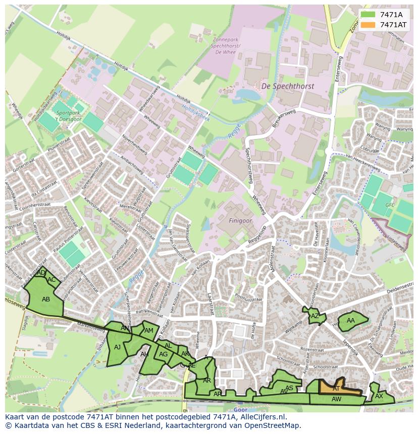 Afbeelding van het postcodegebied 7471 AT op de kaart.