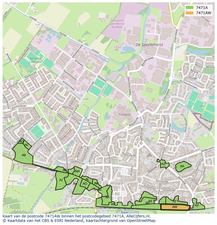 Afbeelding van het postcodegebied 7471 AW op de kaart.