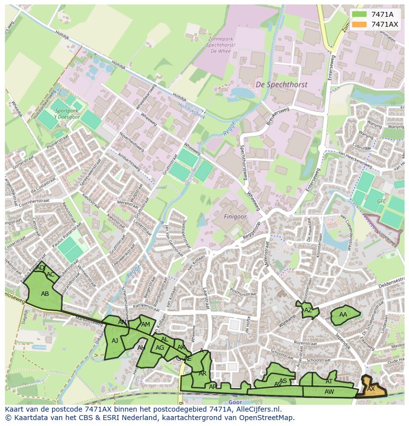 Afbeelding van het postcodegebied 7471 AX op de kaart.