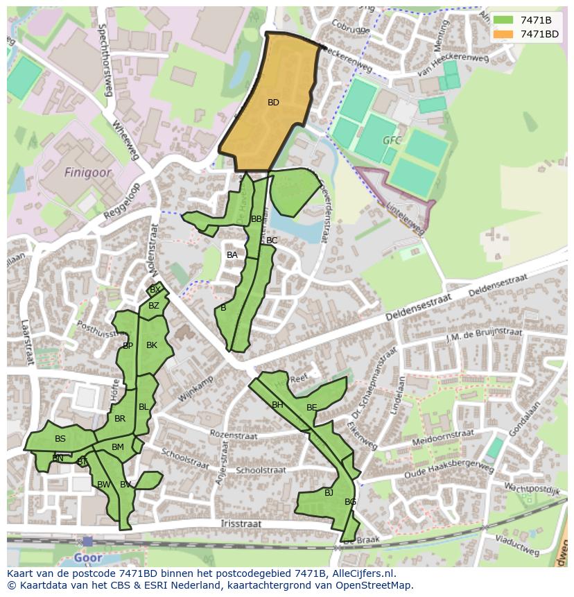 Afbeelding van het postcodegebied 7471 BD op de kaart.