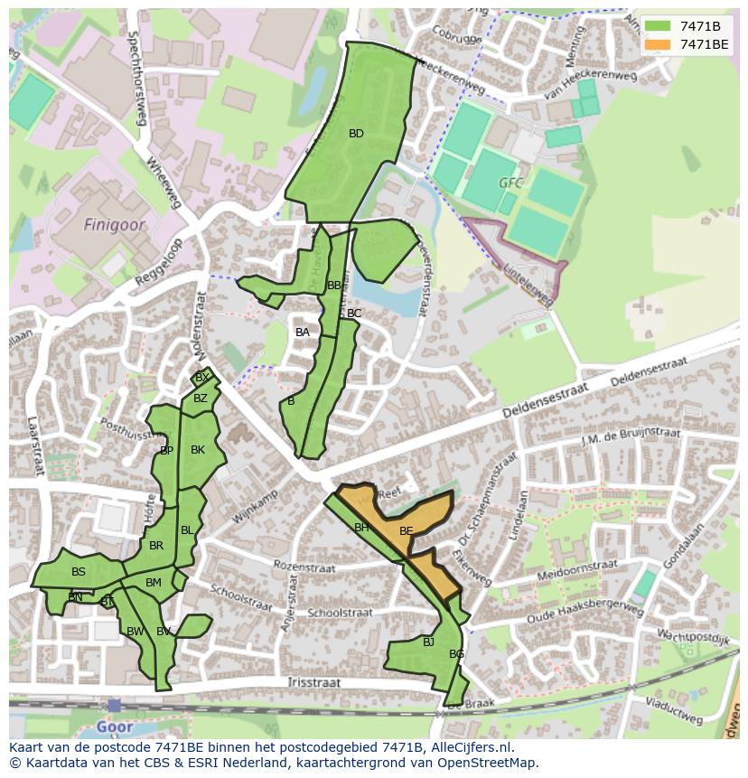 Afbeelding van het postcodegebied 7471 BE op de kaart.