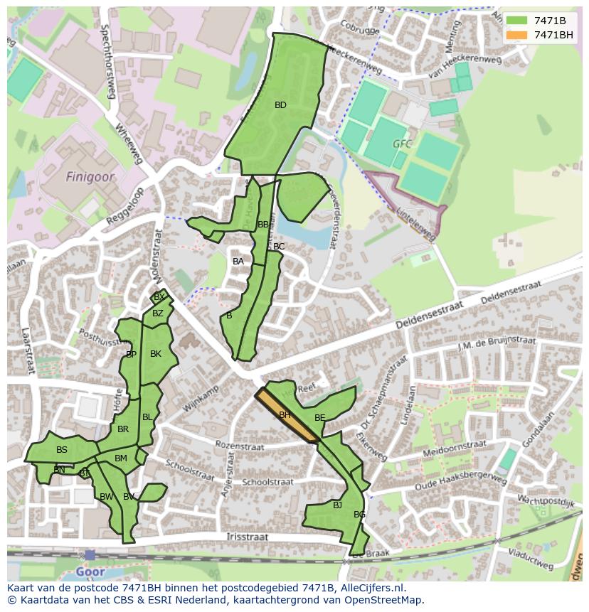Afbeelding van het postcodegebied 7471 BH op de kaart.