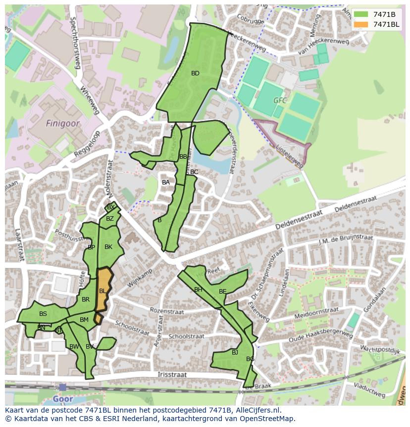 Afbeelding van het postcodegebied 7471 BL op de kaart.