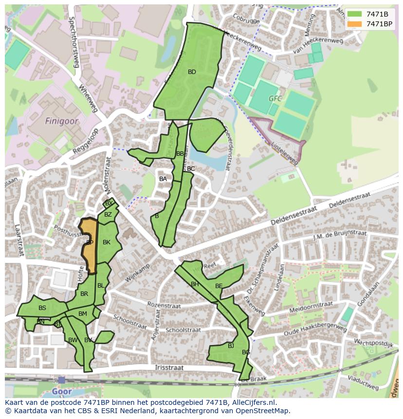 Afbeelding van het postcodegebied 7471 BP op de kaart.