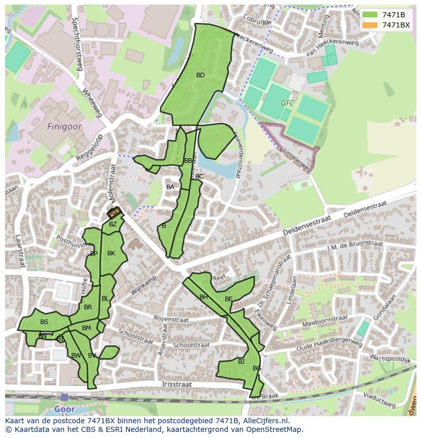 Afbeelding van het postcodegebied 7471 BX op de kaart.
