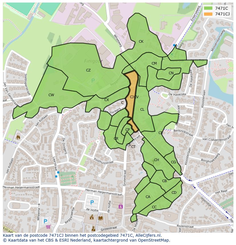 Afbeelding van het postcodegebied 7471 CJ op de kaart.