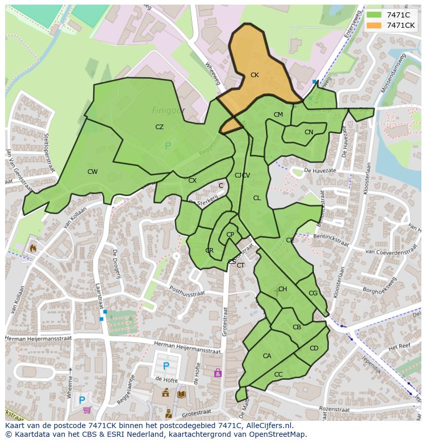 Afbeelding van het postcodegebied 7471 CK op de kaart.
