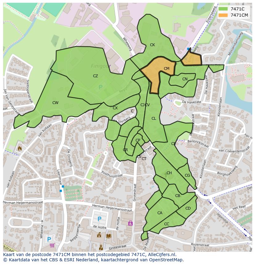 Afbeelding van het postcodegebied 7471 CM op de kaart.