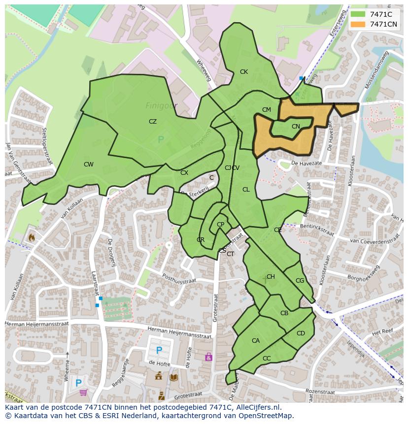 Afbeelding van het postcodegebied 7471 CN op de kaart.